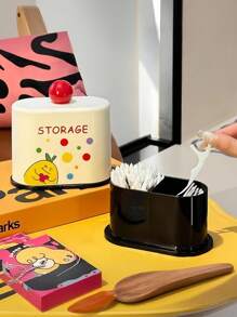 ROMWE Goth 1 buah Dispenser Tusuk Gigi Boho Chic Warna-warni dengan Stiker Bermotif, Penyimpanan Meja Unik - Putih - View 5