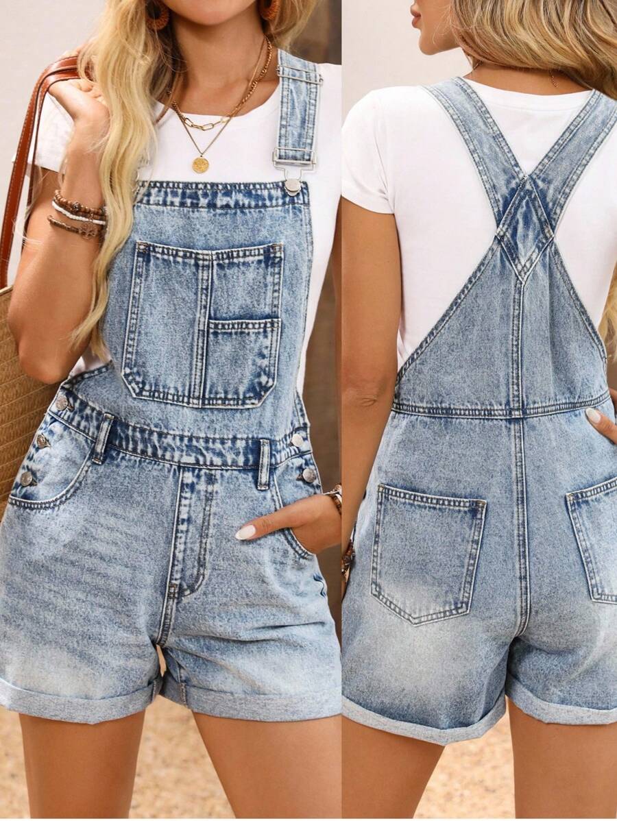 EMERY ROSE Women's Summer Casual Versatile Denim Jumpsuit With Pockets - Blue - View 1