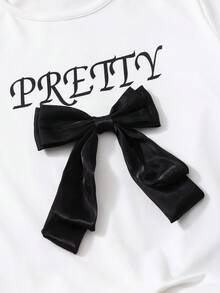 SHEIN 两件套青少年女孩 3D 蝴蝶结短袖 T 恤和牛仔长裤休闲装