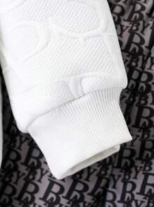 SHEIN 2 件套年轻男孩字母印花圆领长袖白色运动衫和全身侧条纹印花运动裤套装 - 灰色 - 查看 3