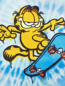 GARFIELD | SHEIN Ensemble t-shirt à manches courtes décontracté et shorts amples avec imprimé de planche à roulettes de dessin animé pour bébé garçon