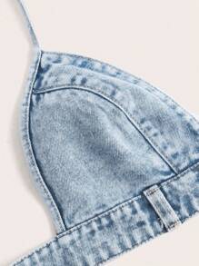 SHEIN ICON Summer Sexy Backless Halter Crop Top - Light Wash - View 4