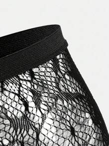 MOTF PREMIUM 薄款防勾丝向日葵印花性感渔网提花连裤袜 - 黑色 - 查看 10