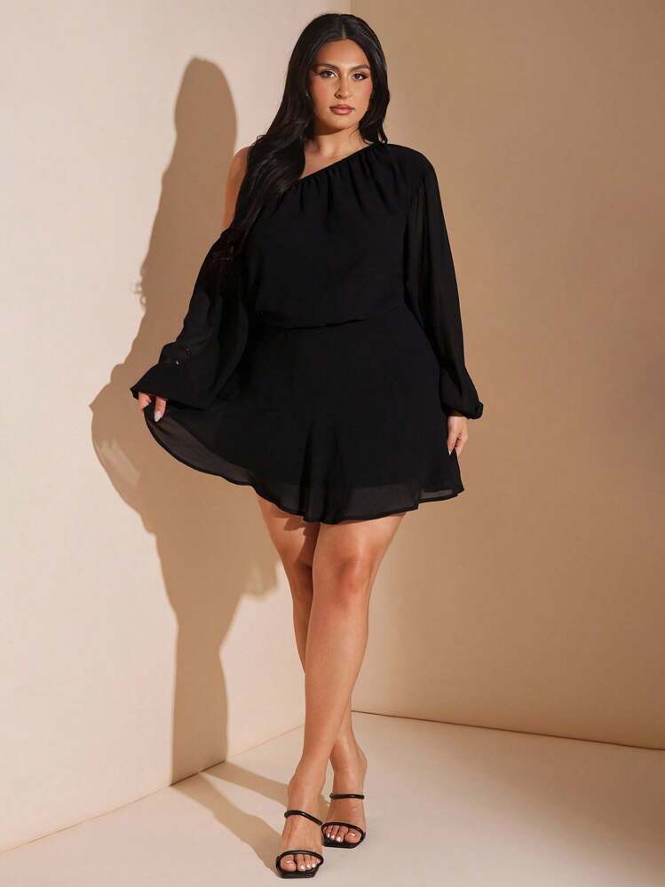 black flowy mini dress Elegant Black Draped Mini Dress with Rose Detail Black / XS / US 0-2