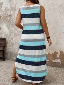 SHEIN PETITE Plus Size Women's Casual Striped Dress, Spring/Summer Shein Curve  Women Vintage Clothes   Curve Plus - Multicolor - View 2