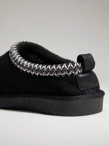 SHUZIA Men's Braided Collar Classic Suede Black Slippers-Premium Build, Slip-Resistant Sole, Bedroom-To-Street Style - Black - View 7
