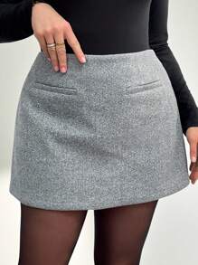 Auralis 大码女士秋冬时尚优雅舒适百搭日常灰色迷你裙，带短裤内衬