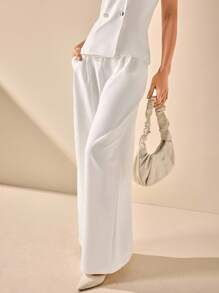 CLARA VERO Conjunto de 2 piezas para mujer con chaleco de cuello halter y pantalón ancho plisado elegante