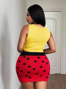 Maweii Bộ đồ dệt kim hai mảnh dáng ôm dáng cỡ lớn cho nữ, áo vest ngắn màu dâu tây + chân váy mini, màu trơn, xanh lá cây, bộ đồ len bó gợi cảm, trang phục dự tiệc mùa hè cho nữ - Nhiều màu - Xem 3