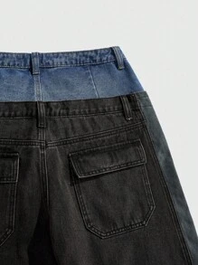 ROMWE MEN Street Life Men's Double-Layer Waistband Embroidered Graphic Cargo Denim Shorts - Brown - View 4