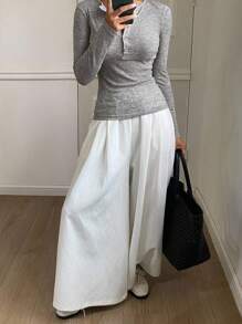 DAZY Women Round Neck Half-Button Closure Fitted Long Sleeve Casual T-Shirt,Fall Women Clothes