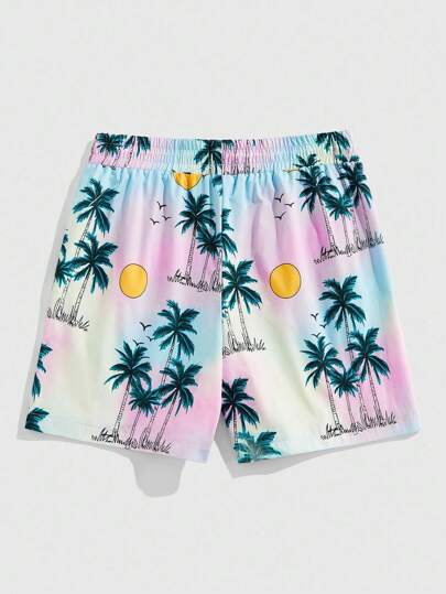 Street Life Pantalones cortos casuales de vacaciones con estampado tropical para hombres