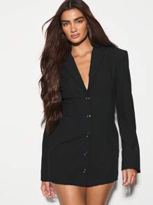 KIZN Áo blazer tay dài, váy ngắn, bộ vest công sở thanh lịch, cài cúc phía trước, kiểu dáng hai hàng khuy, trang phục công sở, dự tiệc, dạ hội. - màu đen - Xem 1