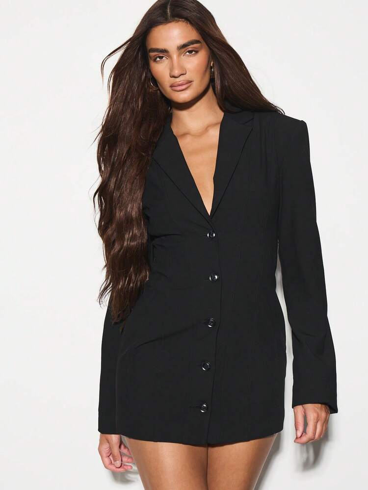 KIZN Long Sleeve Blazer Mini Dress Suit Business Professional Elegant Party Button Front Double Breasted Office Workwear Night Out Formal
