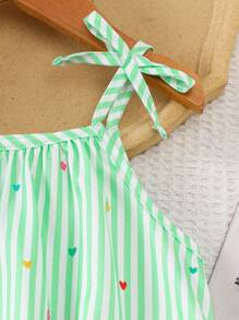 女童印花休闲度假吊带A字连衣裙 夏季连衣裙 女童碎花吊带裙 绿色条纹连衣裙 女童夏季连衣裙 碎花吊带裙 夏季连衣裙 夏季连衣裙 女童碎花连衣裙 - 綠色 - 查看 3