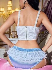 Women's Contrast Lace Ruffle Bow Decor Fashion Bikini Panty Ruffle Panties Frilly Panties Blue Panties Lace Panty Set Light Blue Lingerie - Baby Blue - View 2