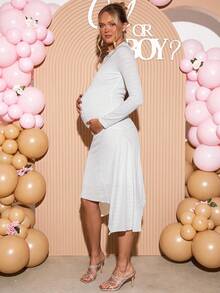 Loomaby فستان حمل يومي طويل الأكمام بسيط مريح فضفاض - أبيض - مشاهدة 6