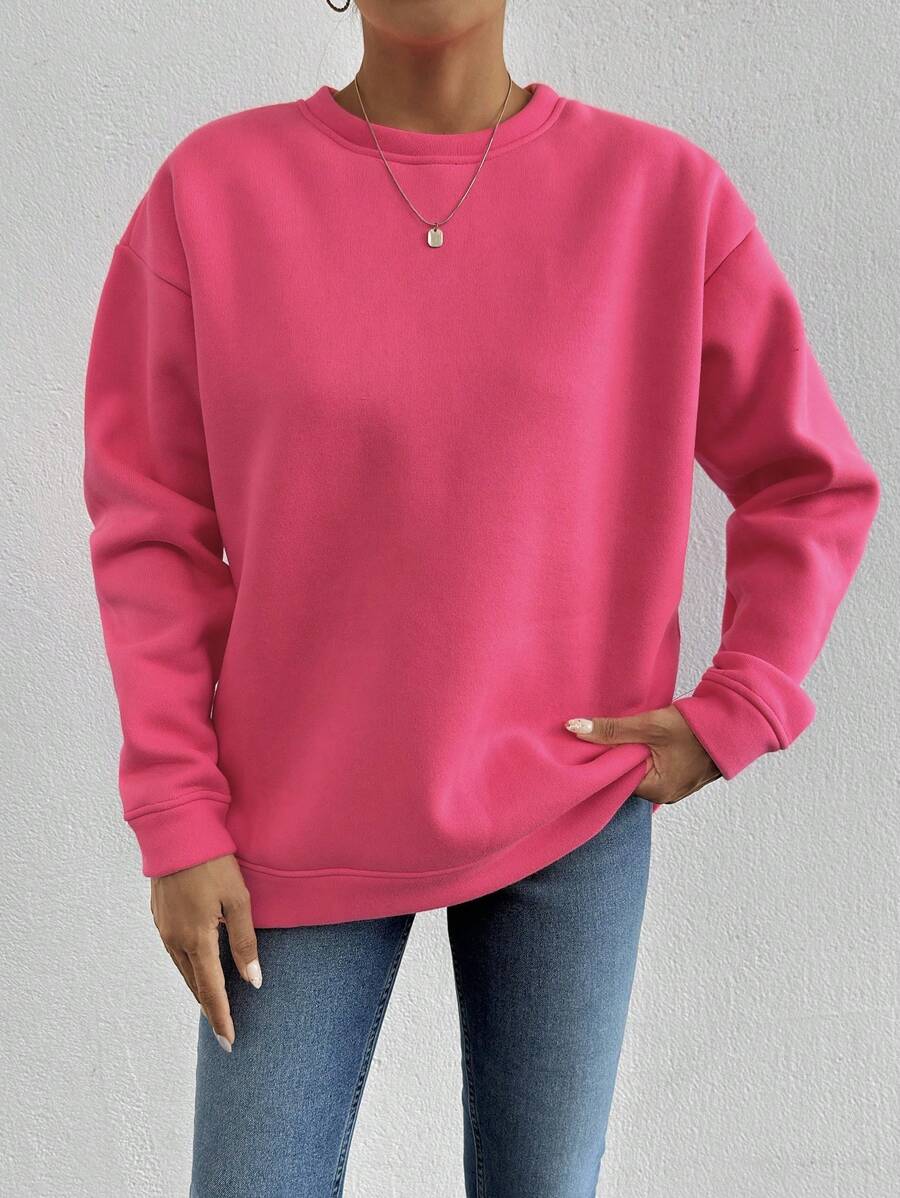 EURMUSE 100%Cotton Solid Drop Shoulder Sweatshirt
