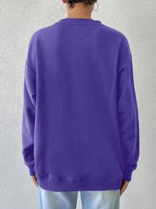 EURMUSE Purple Round Neck Drop Shoulder Sweatshirt - Purple - View 2