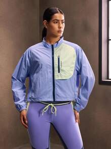 Powerista Fashionable Color Block Splice Casual Sports Jacket - Purple - View 3