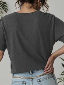 EMERY ROSE 夏季大码休闲字母印花短袖T恤