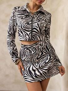 SHEIN LUNE 女士时尚斑马纹A字裙，适合通勤