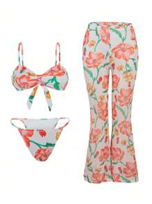 Swim Oasis 女士三件套高级印花比基尼泳装沙滩装套装 - 彩色 - 查看 3