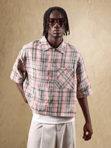 SUMWON Retro Rutig Skjorta Med Broderad Märke Casual Boxig Kortärmad Klassisk Sommar Vår Festival Streetwear Topp - Multifärgad - Visa 1