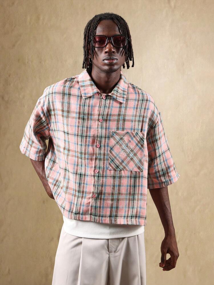 Checkered Button Down Shirt With Embroidered Patch
