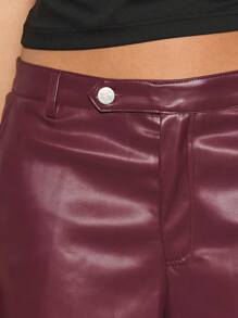 KIZN Weitgeschnittene Fake-Leder-Hose mit weitem Bein, Glockenform, retro Palazzo Stil, elegant für Herbst/Winter, klassisches Design mit hoher Taille, moderne Silhouette, Premium Club Party - Rot-violett - Übersicht 4