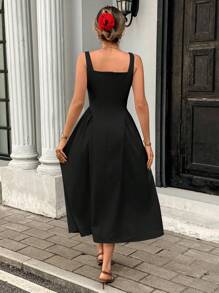 Pariaura 女士夏季优雅法式荷叶边吊带连衣裙，适合大学生的夏季连衣裙 - 黑色 - 查看 2