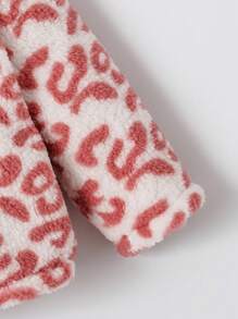 SHEIN Toddler/Newborn Baby Girl 0-3Y Casual Winter Leopard Print + Solid Pink Fluffy Reversible Mock Neck Jacket Fall