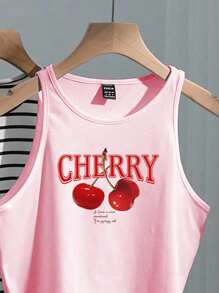 SHEIN EZwear 4件套女士休闲条纹蝴蝶结樱桃印花吊带背心，百搭性感紧身款，适合夏季返校季