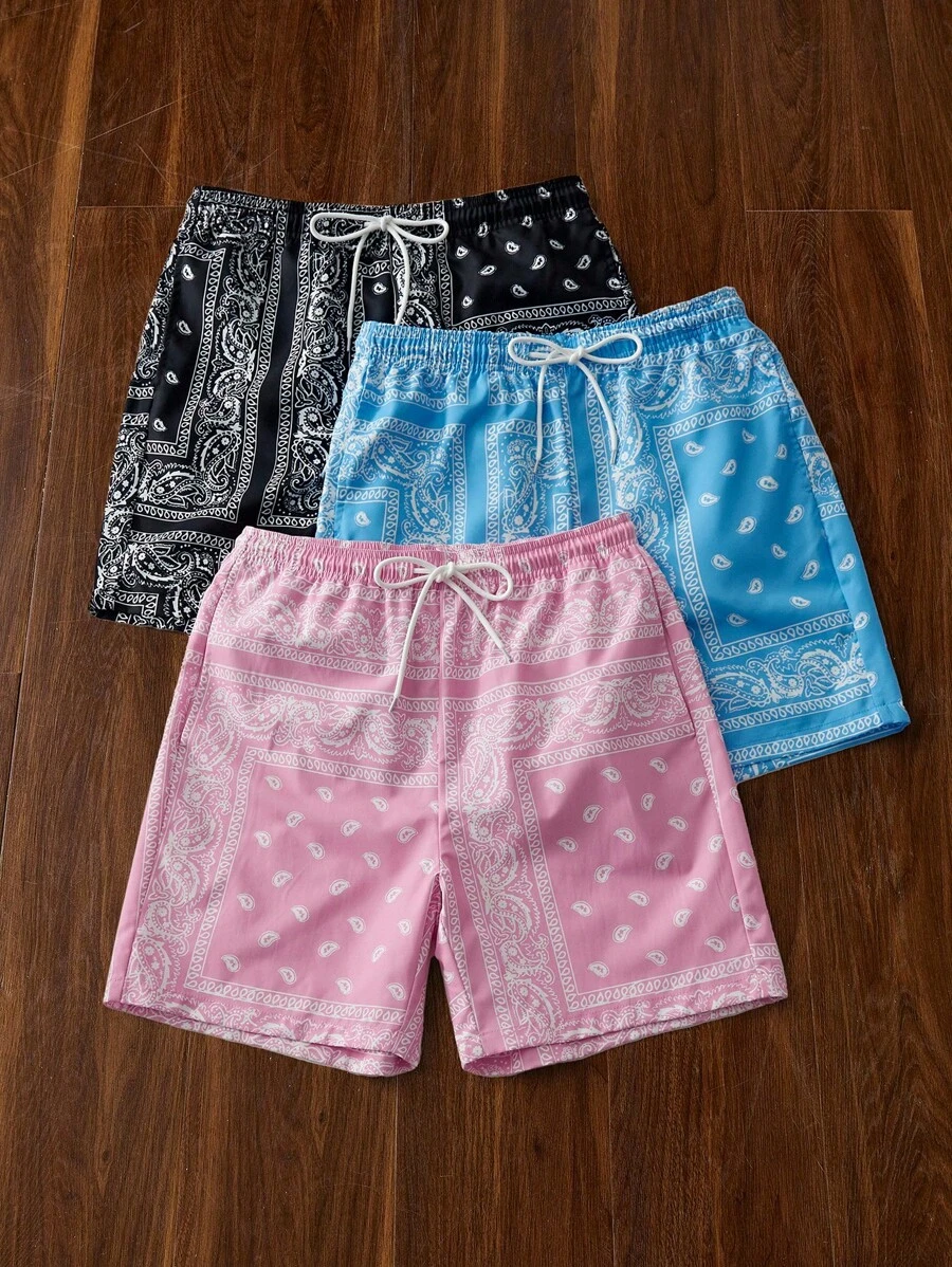 Manfinity Unisex 3 pezzi Pantaloncini casual da uomo con stampa paisley adatti per le vacanze