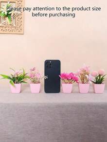 1pc仿真植物盆栽/5pcs盆栽组合家居玄关卧室浴室书柜窗台迷你可爱粉色派对装饰美观情人节礼物礼品生日毕业 - 粉色 - 查看 5