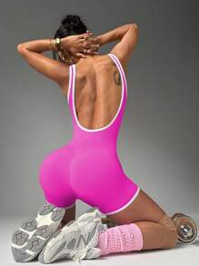 Dewbera 无缝高弹力运动健身连体衣 - 紫色 - 查看 5