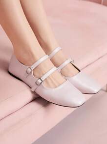 CUCCOO DOLLMOD Women Summer Flat Shoes, Simple Fashion Slip-On For Vacation Outfit, Sweet Retro College Style - Baby Pink - View 2