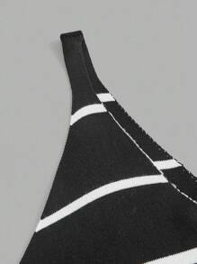 SHEIN MOD 加大码渐变条纹修身针织吊带毛衣裙，优雅针织吊带裙，适合秋冬季 - 黑與白 - 查看 3