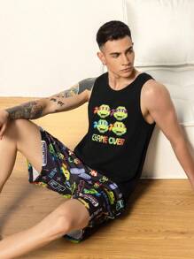 TEENAGE MUTANT NINJA TURTLES | SHEIN Herren Set aus Tanktop mit Buchstaben- und Cartoon-Muster und kurzer Hose mit Taschen als Freizeitkleidung