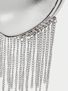 SHECARRY Women Fashion Personalized Simple Silver Heart Shape Tassel Clutch Bag, Suitable For Cocktail Party, Party, Prom, Club, Date, Birthday, Evening, Date Night, Ball - Silver - View 4
