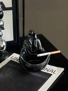 ROMWE Goth 1 件神秘黑暗人物烟灰缸，适合男士，优质哥特式桌面装饰，创意家居办公室配件，送给丈夫/男朋友/爸爸的奢华礼物（生日圣诞节周年纪念日），精致简约的桌面装饰，风格独特，万圣节 - 黑色 - 查看 2