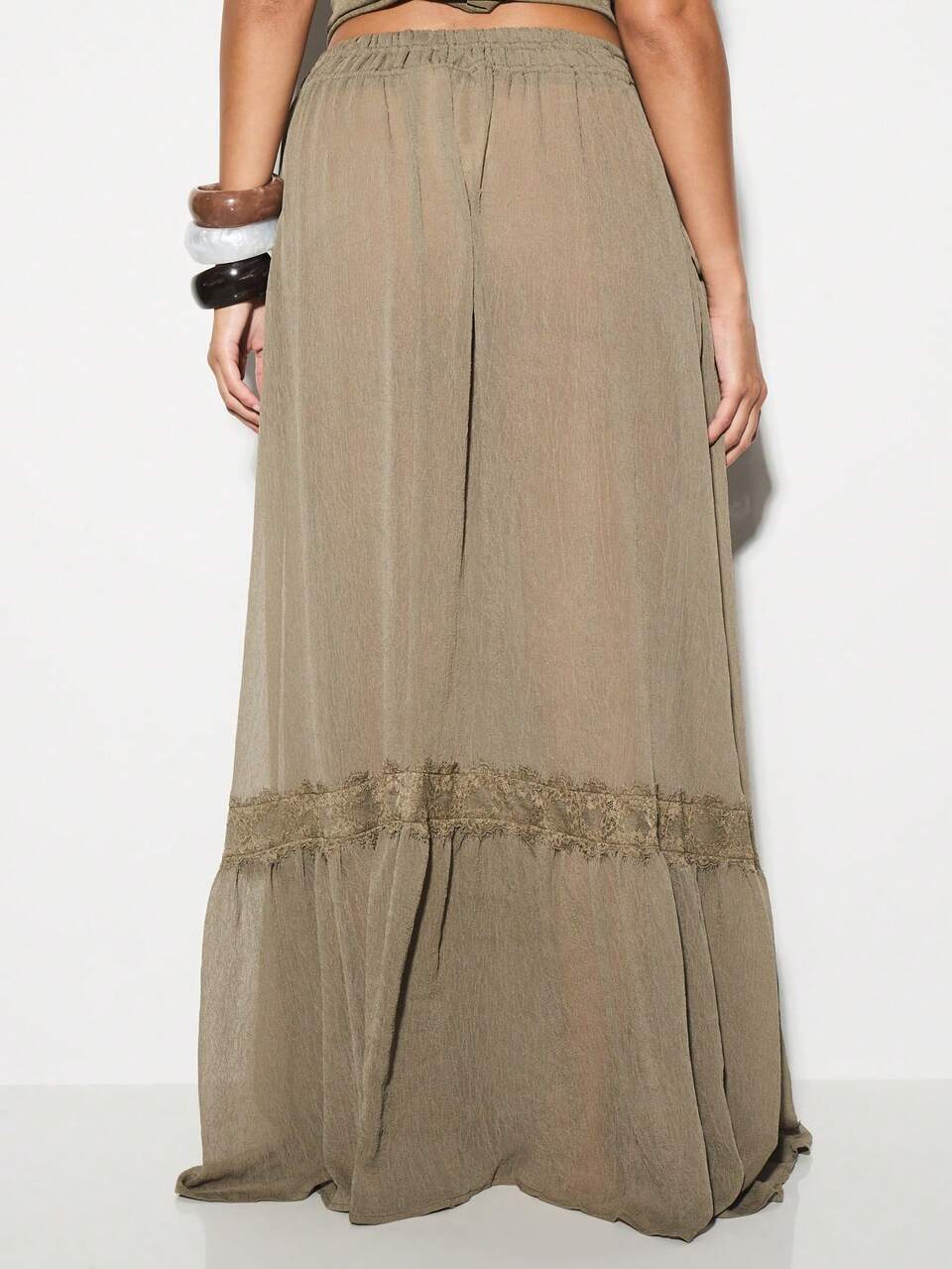 KIZN Crinkle Chiffon Maxi Skirt With Lace Insert