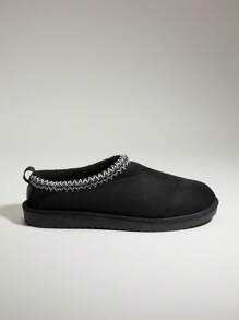 SHUZIA Men's Braided Collar Classic Suede Black Slippers-Premium Build, Slip-Resistant Sole, Bedroom-To-Street Style - Black - View 3