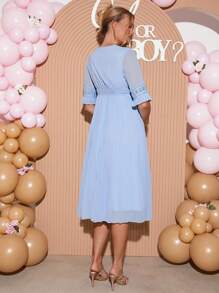 Loomaby 优雅刺绣蕾丝边孕妇装 - 藍色 - 查看 2