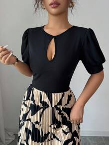 Elenzga Fantasia de Halloween colorida, manga curta bufante, gola redonda, cintura baixa, linha A, plissado, elegante, romântico, vestido feminino - Multicolorido - Ver 7