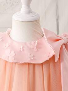 Baby Girl Cute Summer Apricot Mesh Bowknot Dress - Pink - View 7