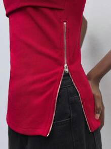 Maija 纯色罗纹针织抹胸，女士秋季服装，圣诞女装 - 酒紅色 - 查看 6