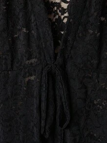 SHEIN LUNE Women's Double-Breasted Hollow Transparent Lace Trumpet Sleeve Jacket Going Out Tops Vacation Elegant Lace Top