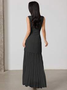 Heiryn Bộ 2 món áo vest trơn màu thanh lịch và chân váy xếp ly cho nữ - màu đen - Xem 4