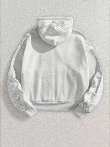 SWAVVY Men's Knitted Fashion Casual Loose English Embroidered Long Sleeve Hoodie, For Fall Winter - Light Grey - View 2